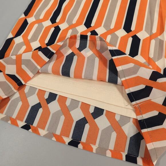 Womens Wide Leg Pants Petite Large Orange Satin Geo-Print Mod Funky Groovy - Picture 12 of 16